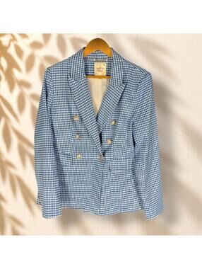 Autres Filles Blazer Women M Medium Blue Plaid Button Up Collared Long Sleeve
